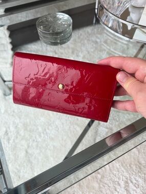 Louis Vuitton Vernis Red Patent Leather Wallet with Embossed Monogram